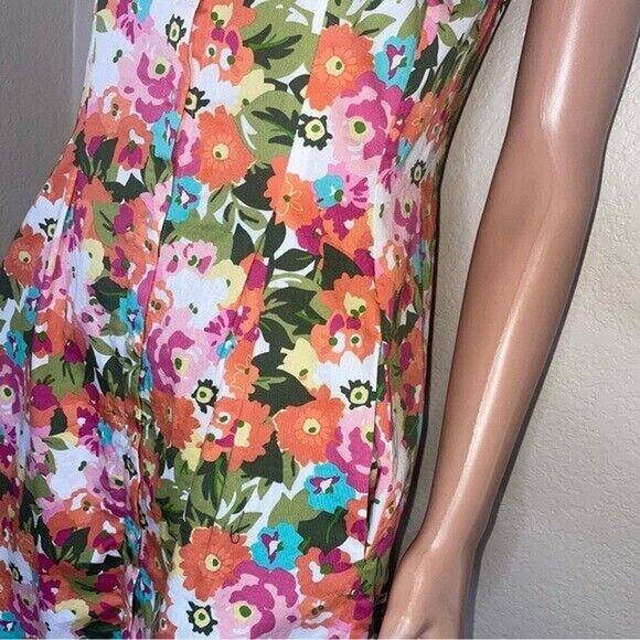 Talbots Woman Dress Pink Floral Bright Sleeveless Cotton Collar Button Down SZ 8 - Picture 13 of 13